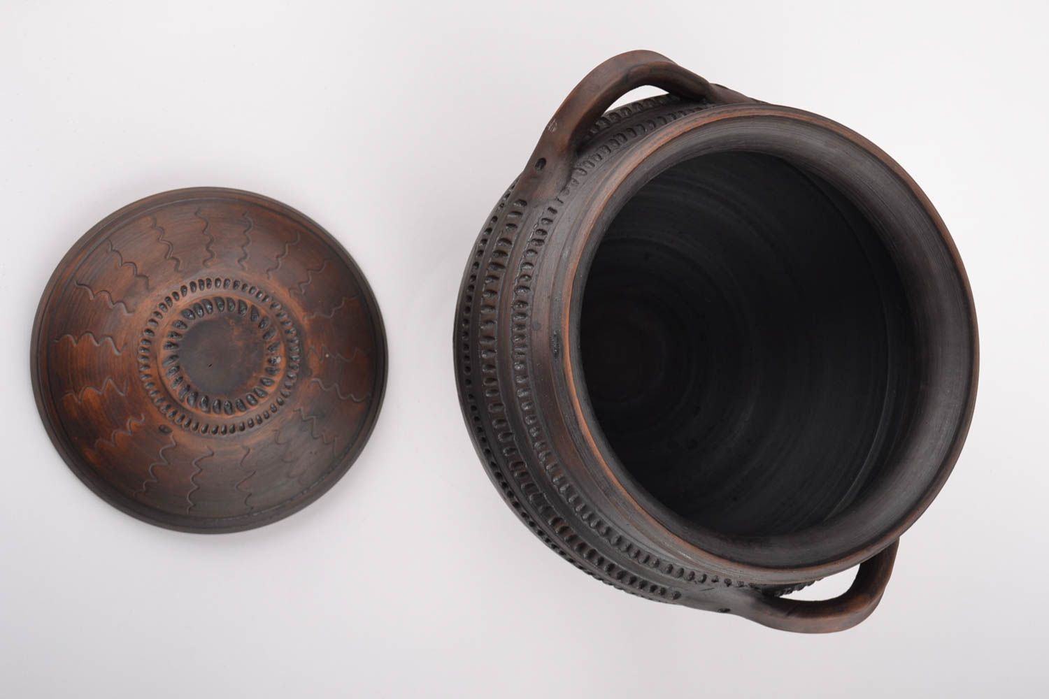 Joli pot en céramique 5 litres avec couvercle fait main de couleur marron photo 3