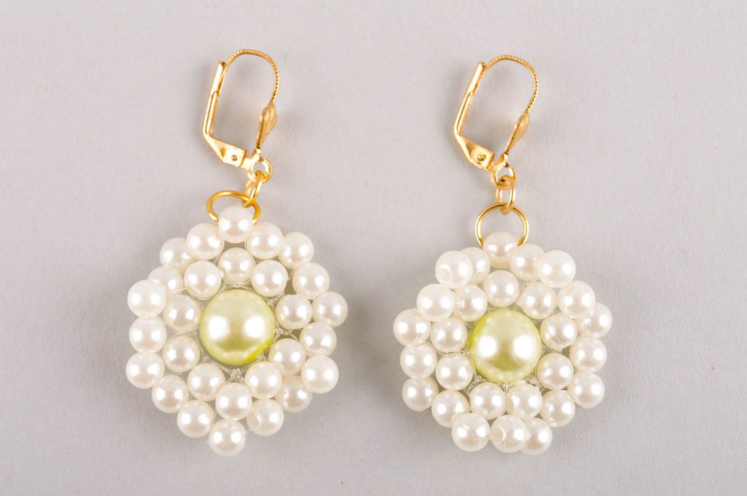 Handmade beaded white earrings designer stylish jewelry present for woman photo 3
