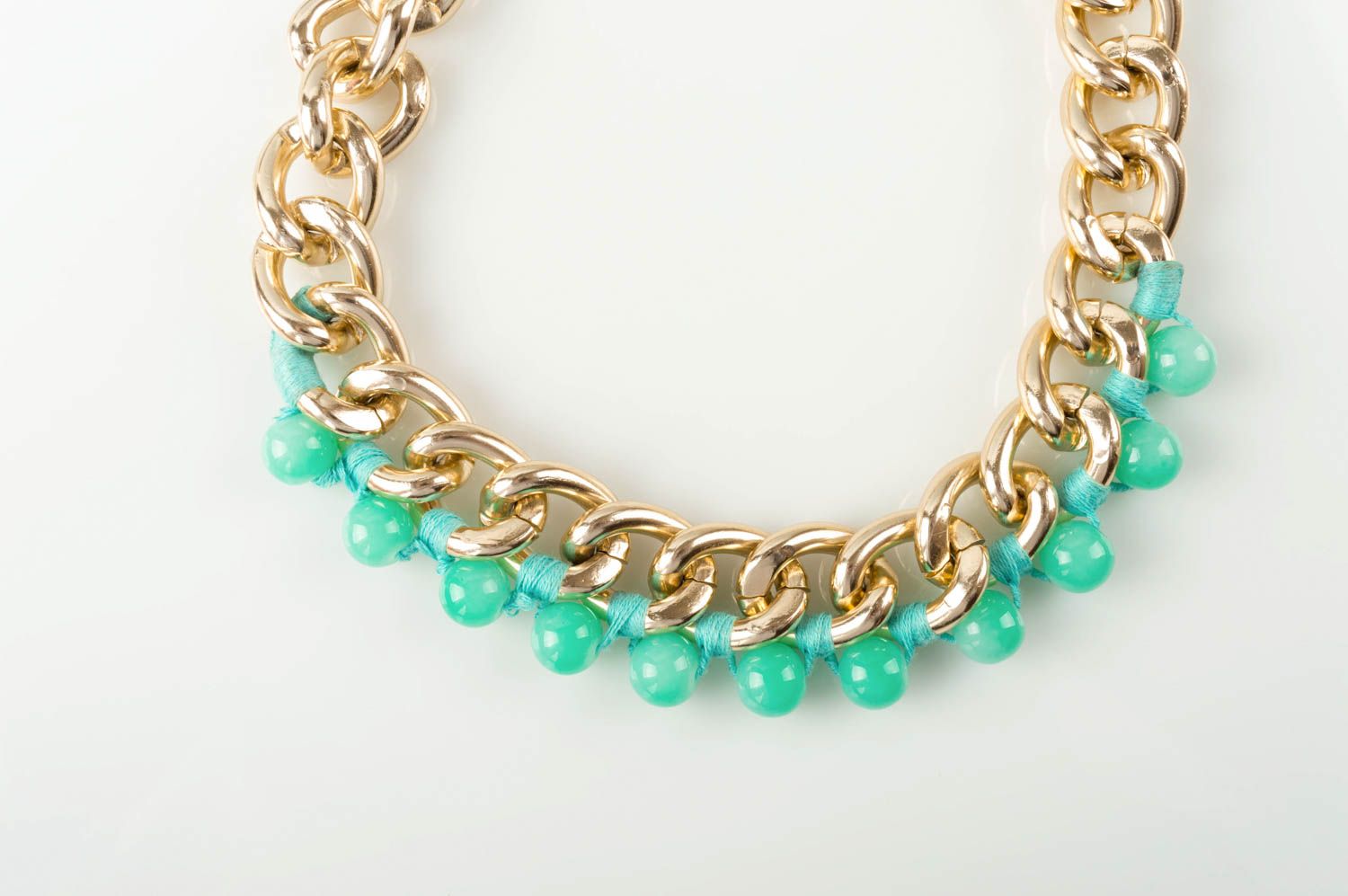 Handmade green necklace on chain stylish gold accessories beautiful jewelry photo 3