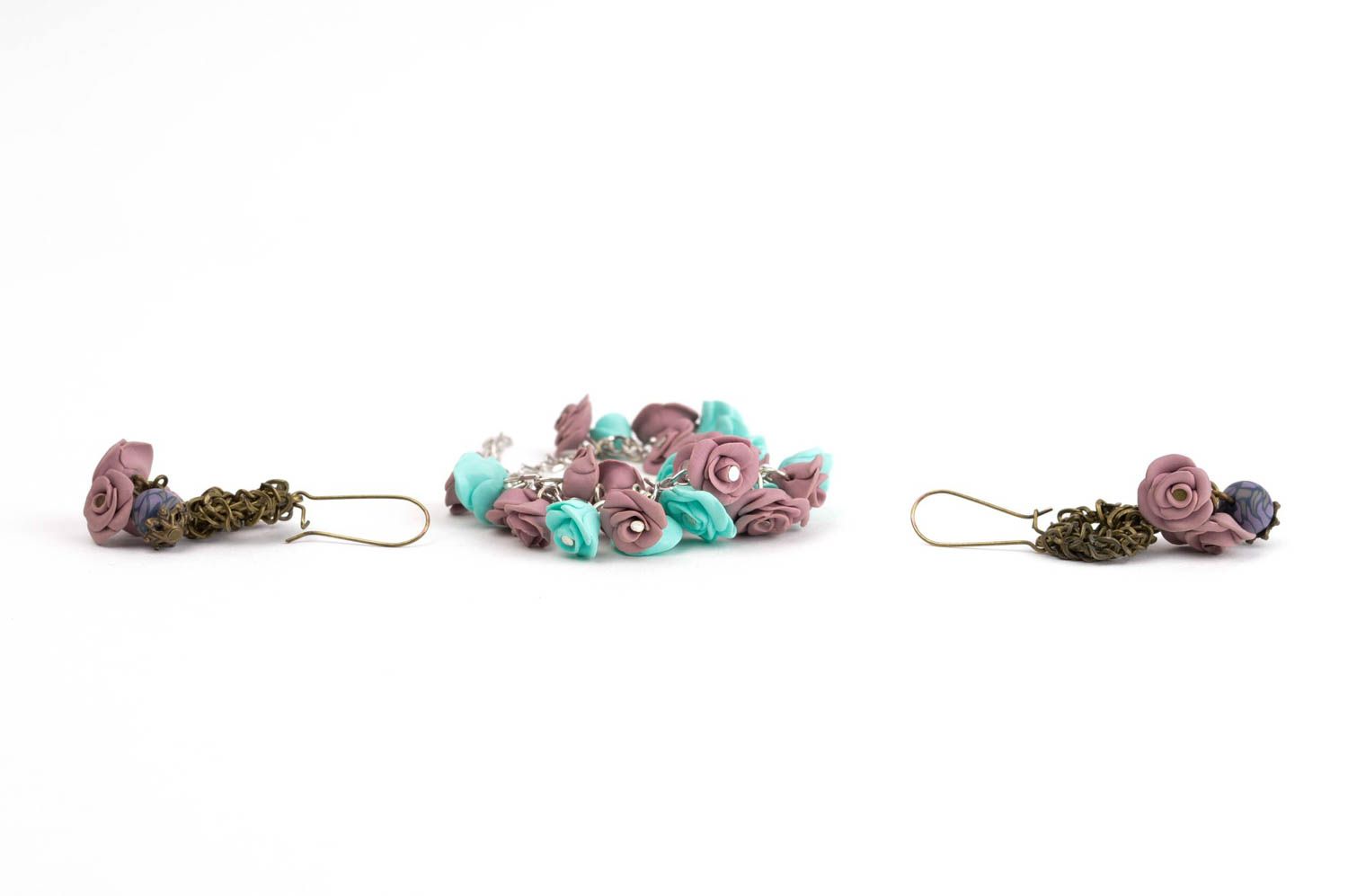 Schmuck Set Handmade Ohrringe Mode Accessoires Armband Damen mit Blumen modisch foto 3
