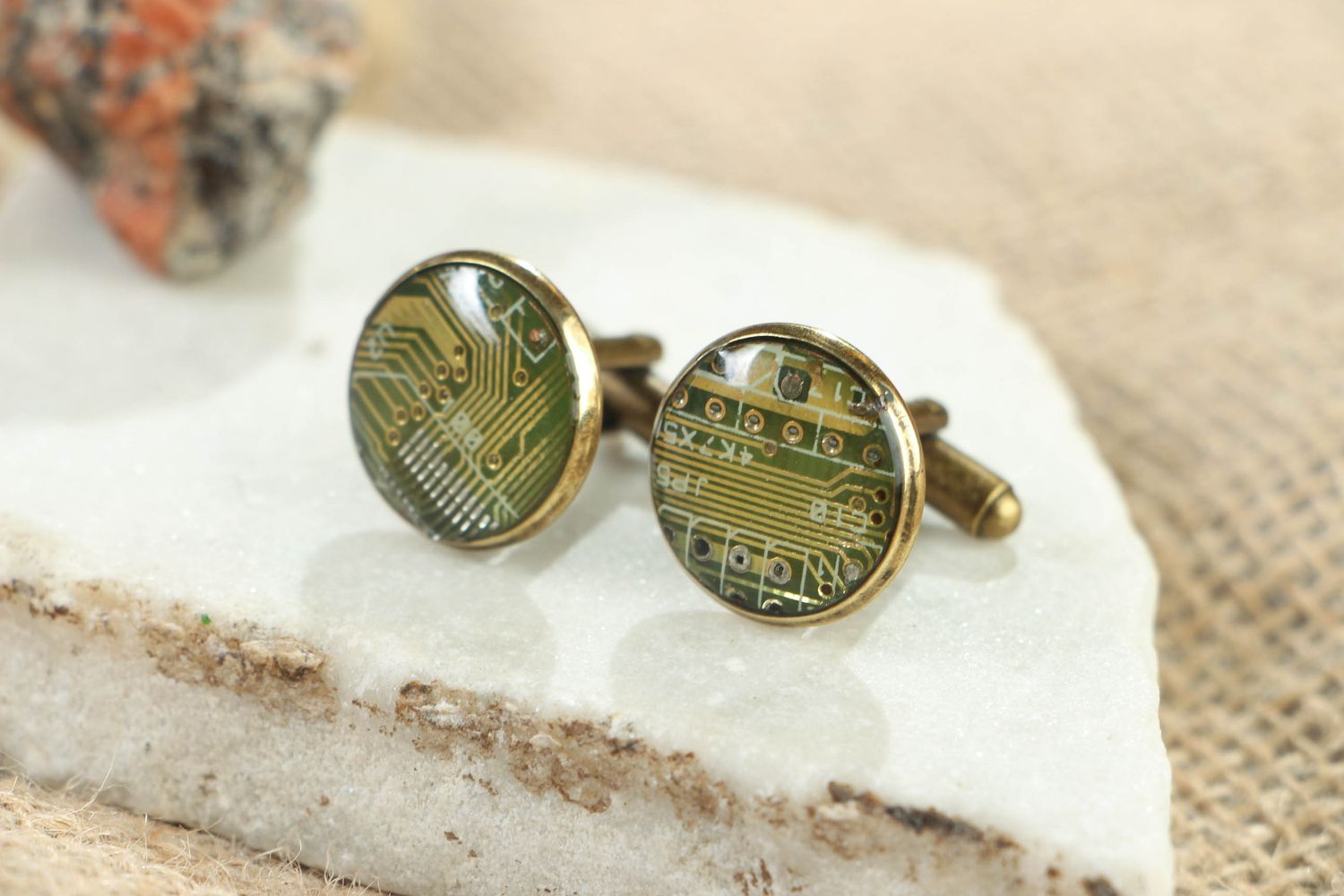 Unusual cufflinks for shirt with microcircuits photo 4