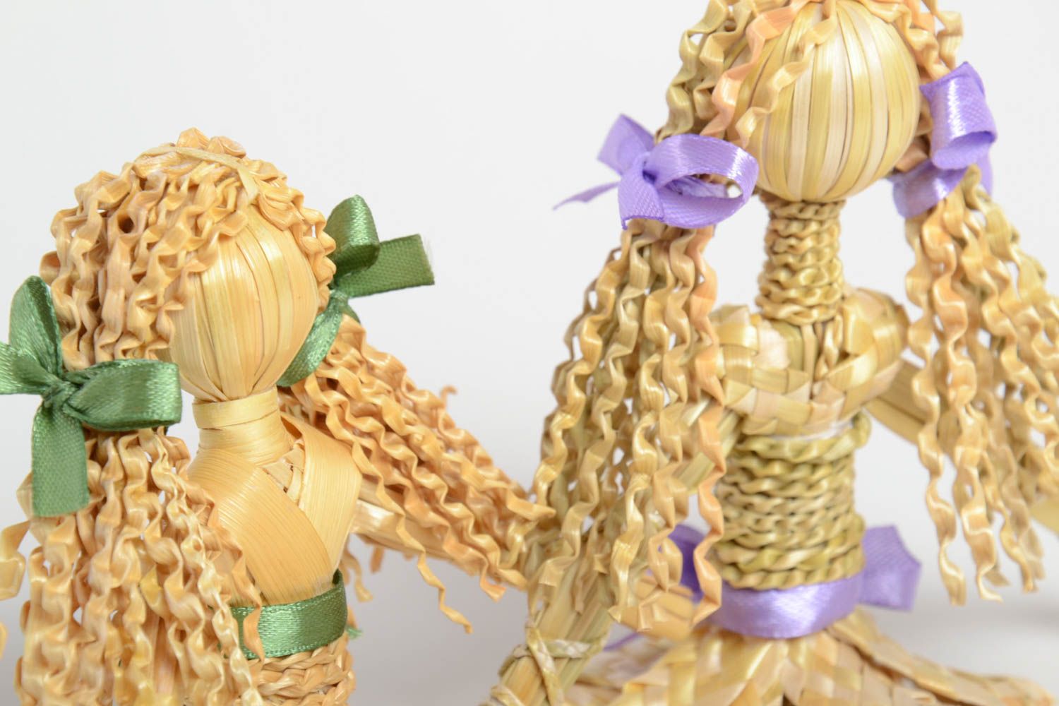 Woven handmade dolls unusual interior decor stylish toys made of straw 2 pieces photo 5