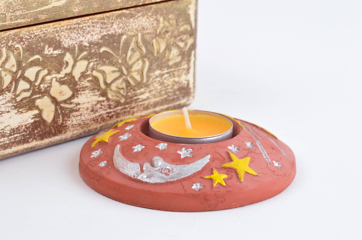 Handmade ceramic hand-painted tea light candle holder 0,79 inch, 0,22 lb photo 1