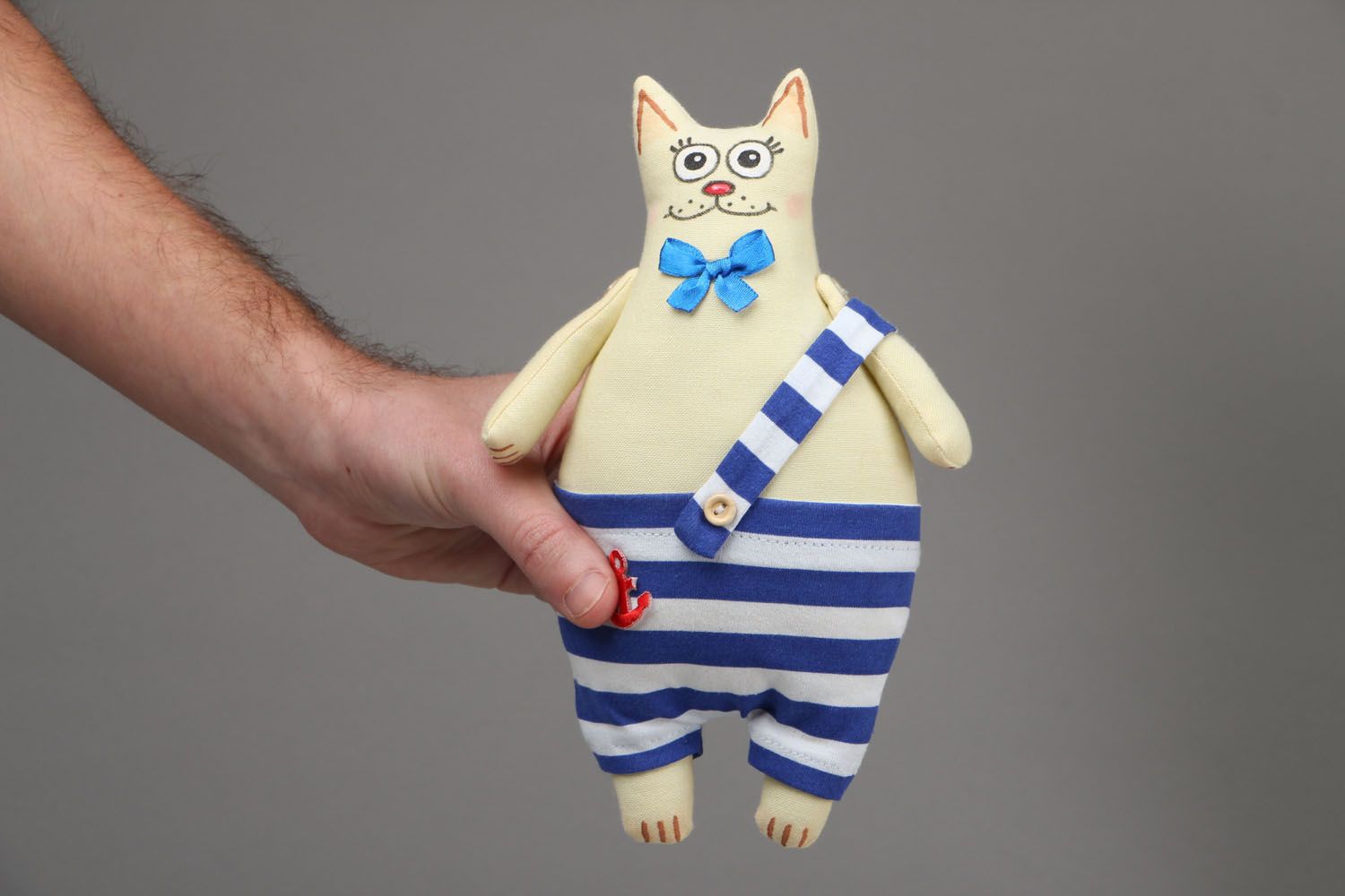 Handmade soft toy Cat in Striped Jumpsuit photo 4