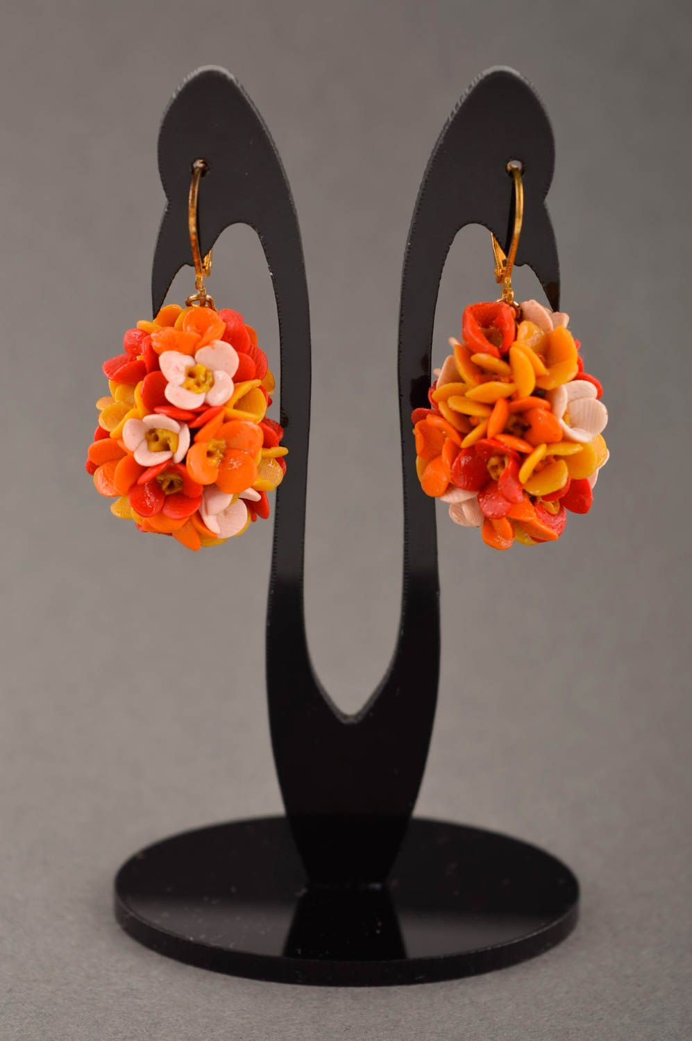 Handmade grelle Blumen Ohrringe Designer Schmuck Accessoire für Frauen orange foto 1