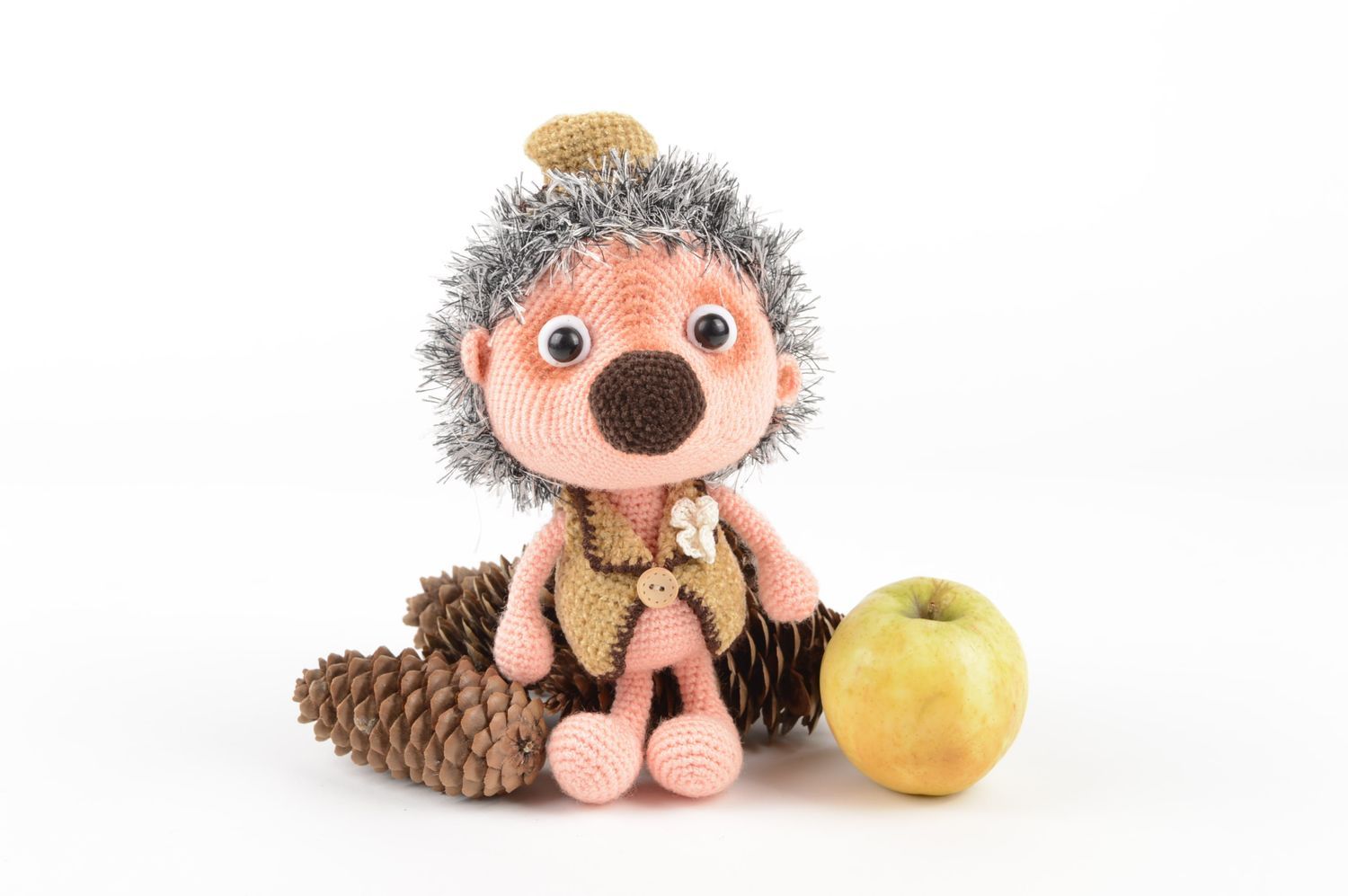 Handmade funny hedgehog unusual crocheted soft toy cute stylish toy for kids photo 5