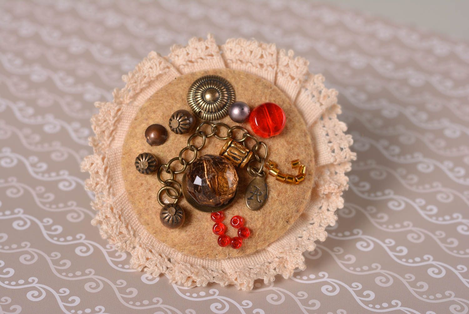 Unusual handmade textile brooch pin felt brooch artisan jewelry gifts for her photo 1