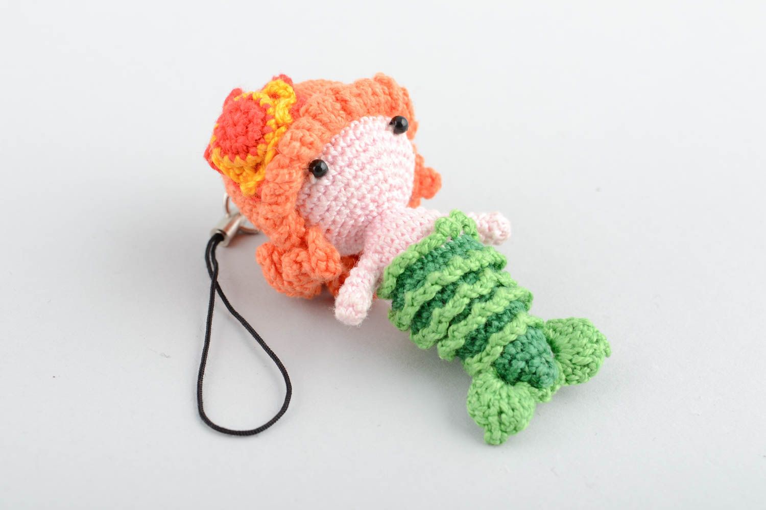Handmade funny small colorful designer crocheted soft toy keychain Mermaid  photo 3