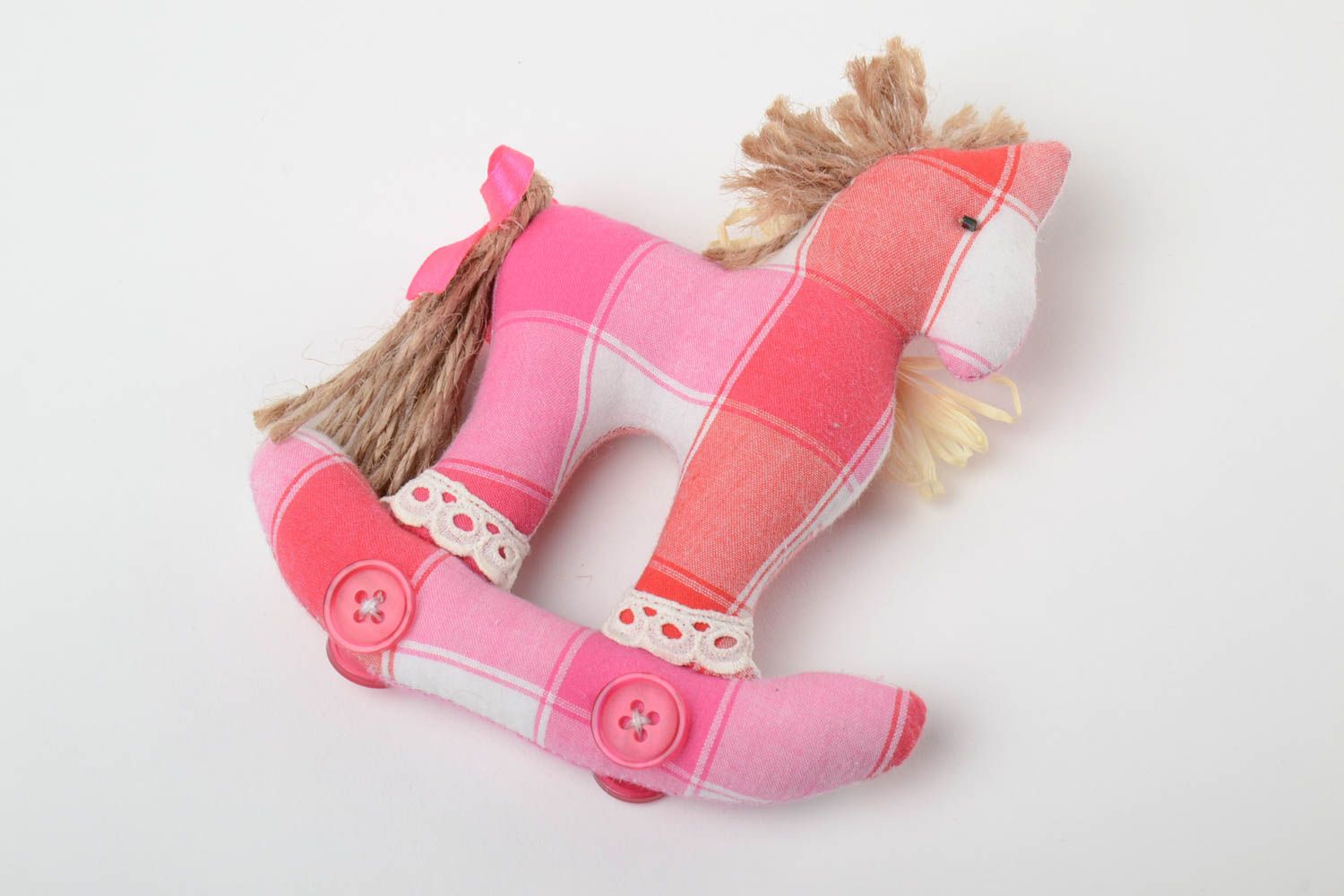 Beautiful handmade pink fabric soft toy horse for children and interior design photo 2