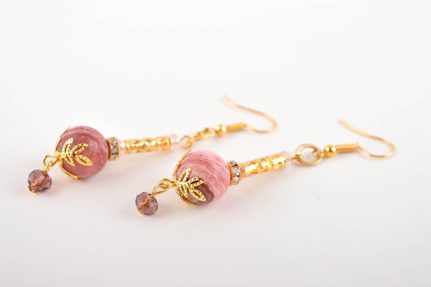Handmade lange Ohrringe mit Steinen Schmuck Ohrringe Accessoire für Frauen rosa foto 5