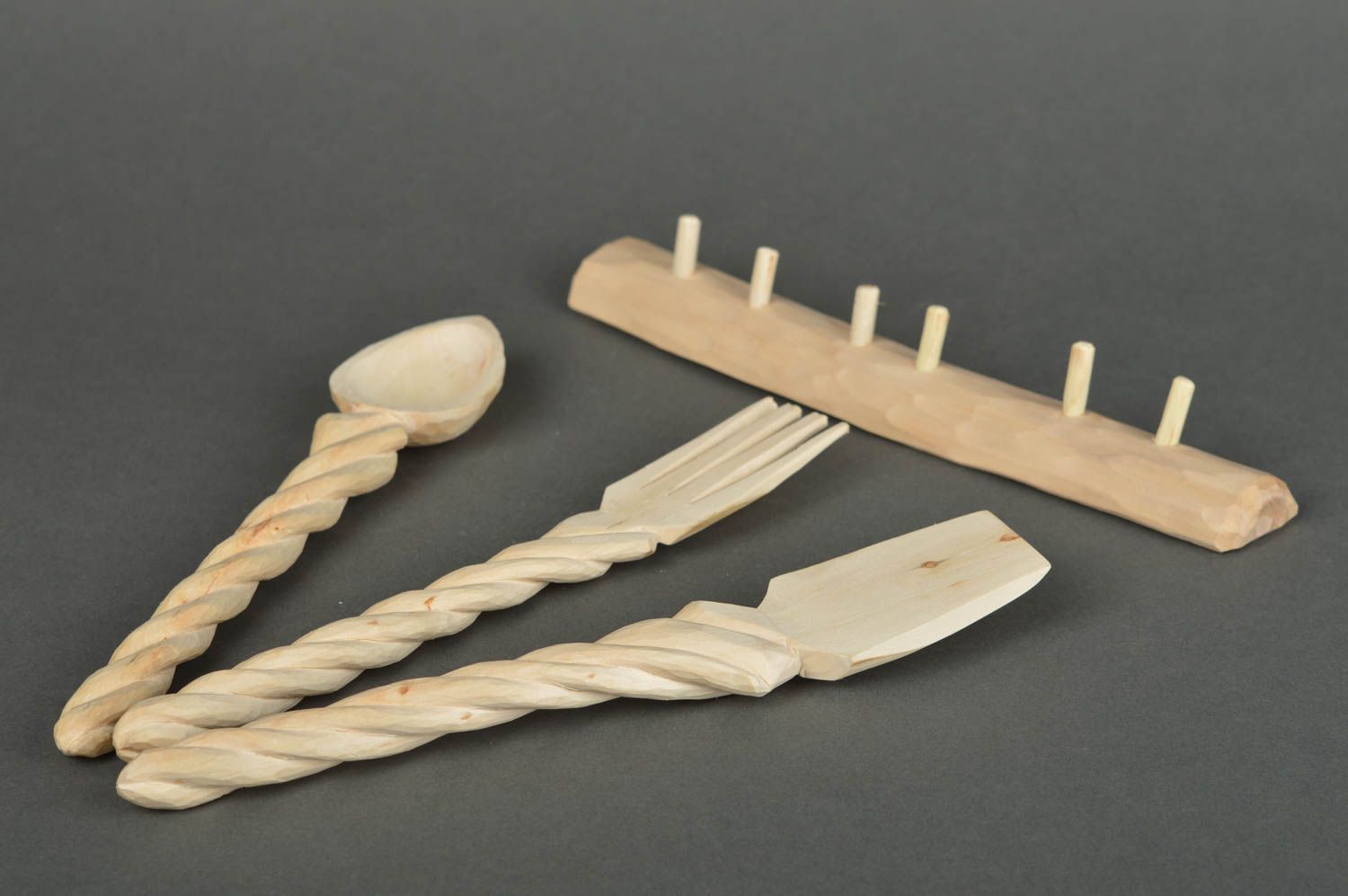 Utensilios de cocina hechos a mano tenedor de madera cuchara artesanal foto 2
