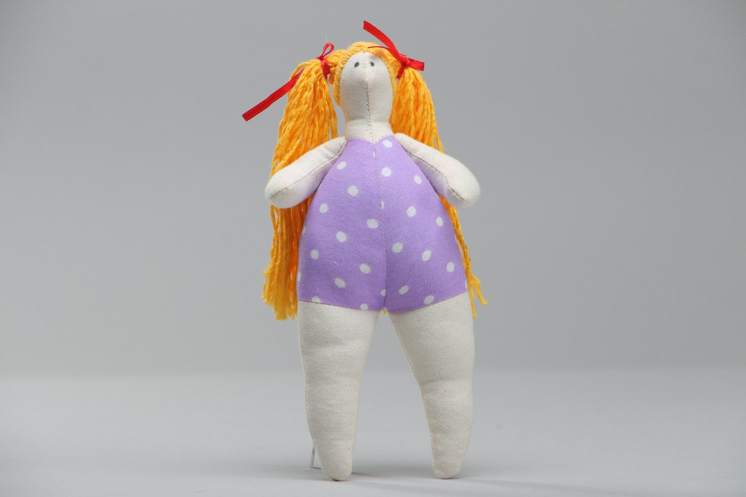 Handmade designer funny soft doll with red hair in violet swimming suit  photo 2