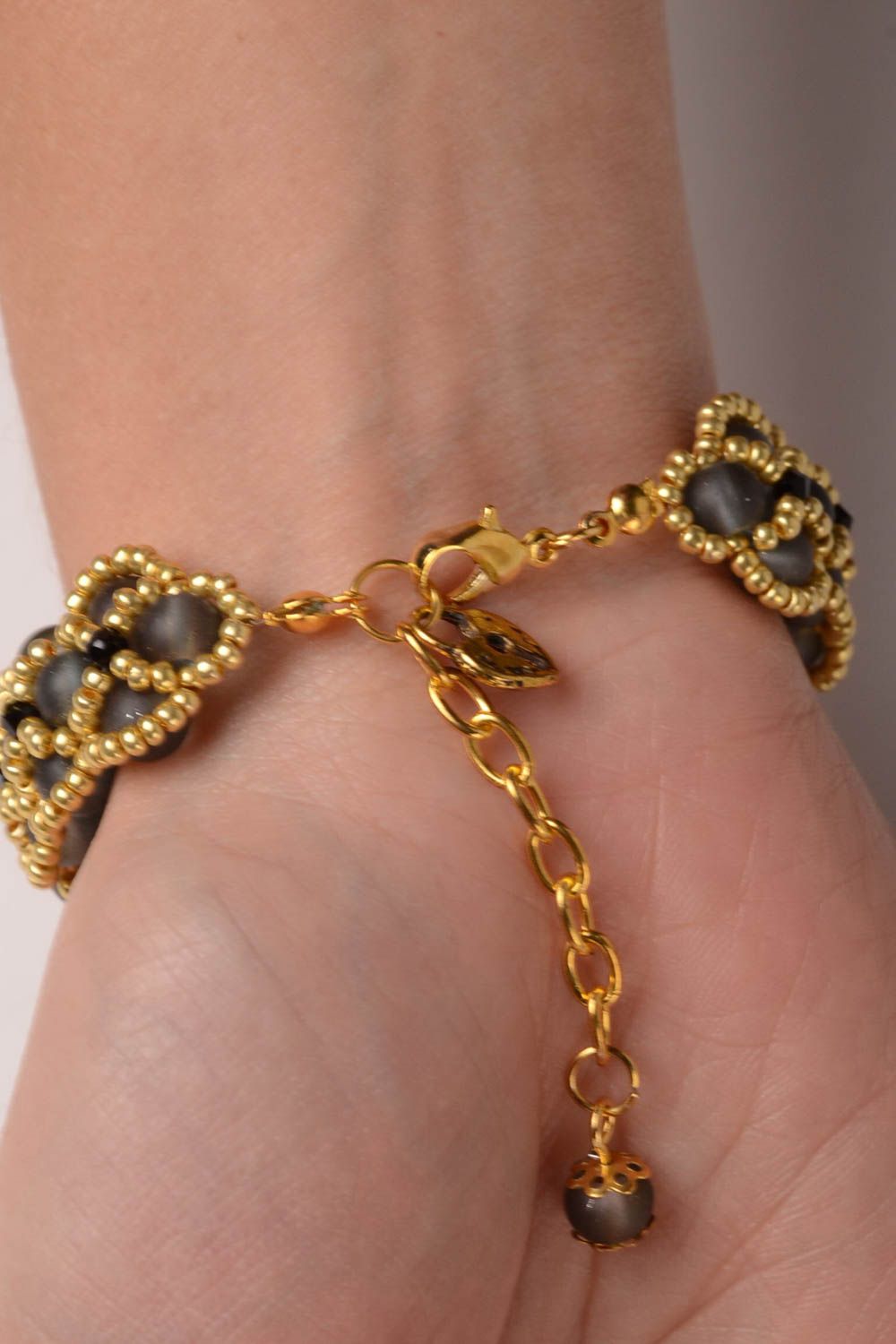 Glass black and gold color beads all-size bracelet for women photo 4