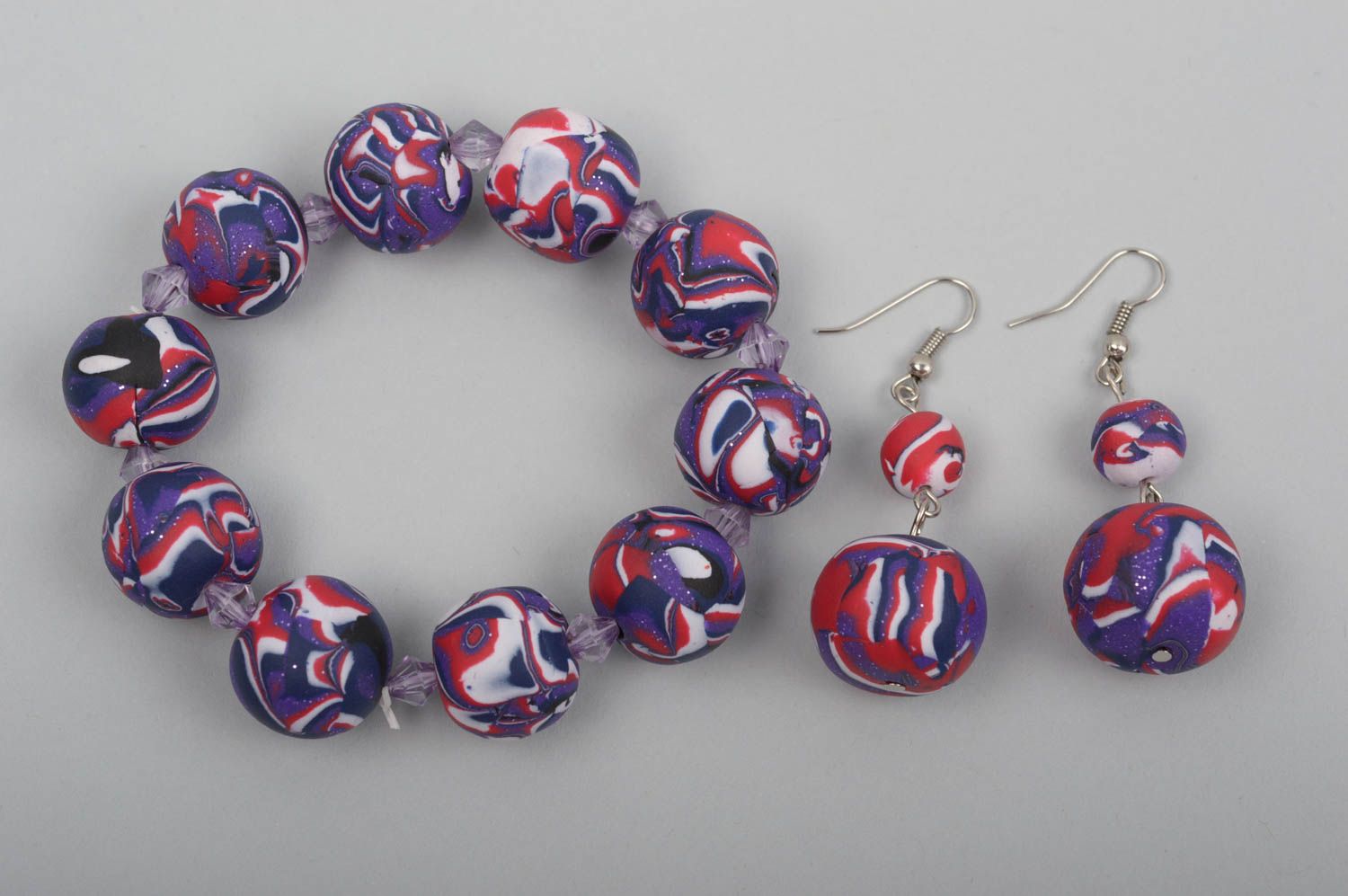 Handmade jewelry set polymer clay ball earrings bead bracelet gifts for women photo 1