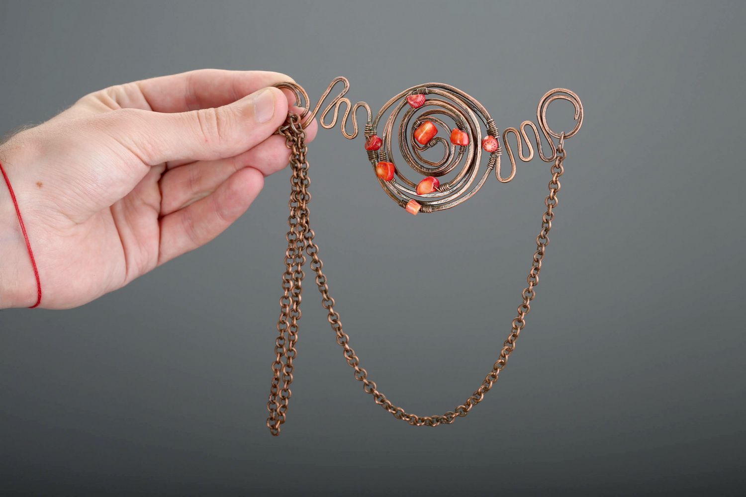 Necklace with corals Ariadne's thread photo 5