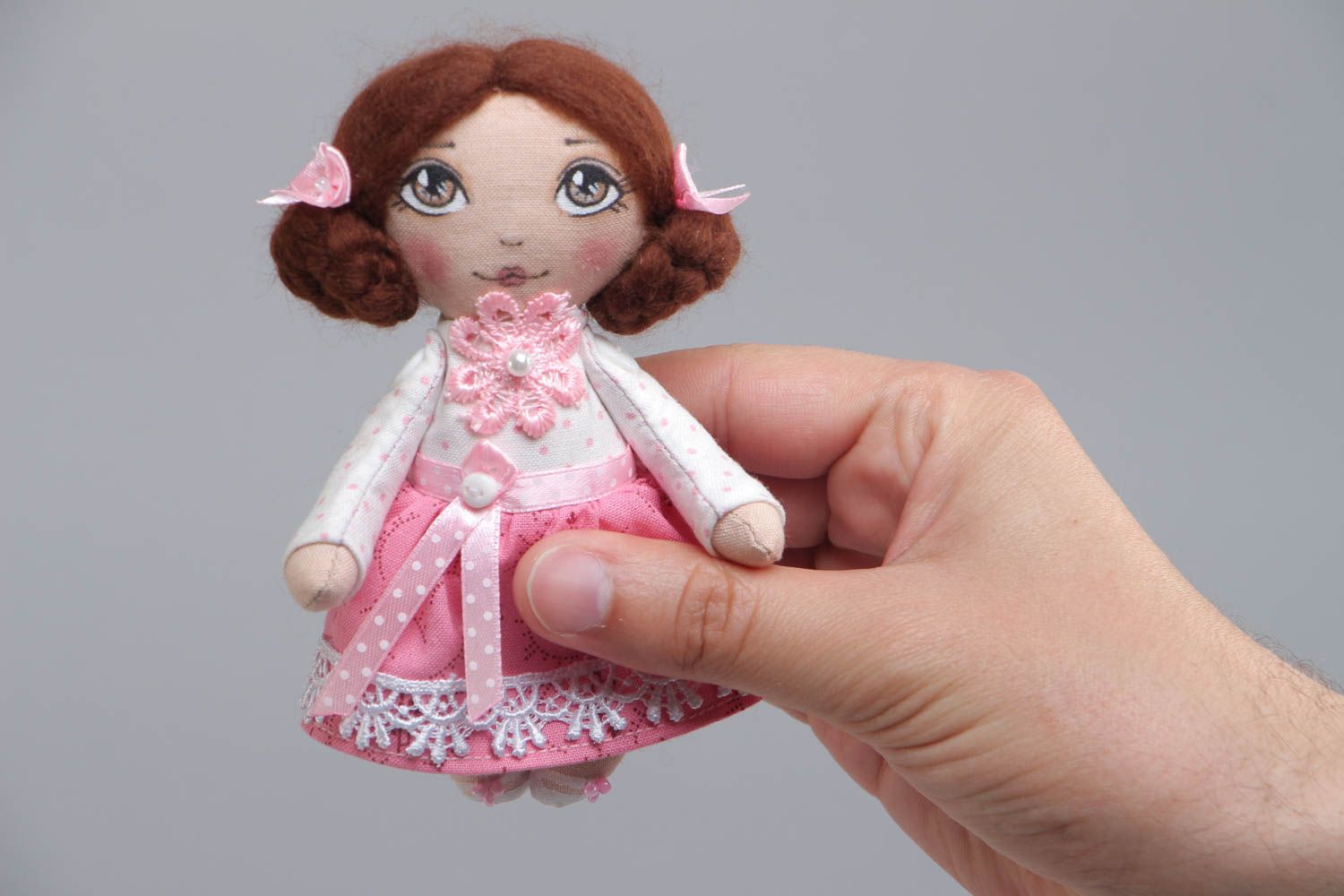 Мягкая игрушка для девочки ручной работы из хлопка небольшая красивая розовая фото 5
