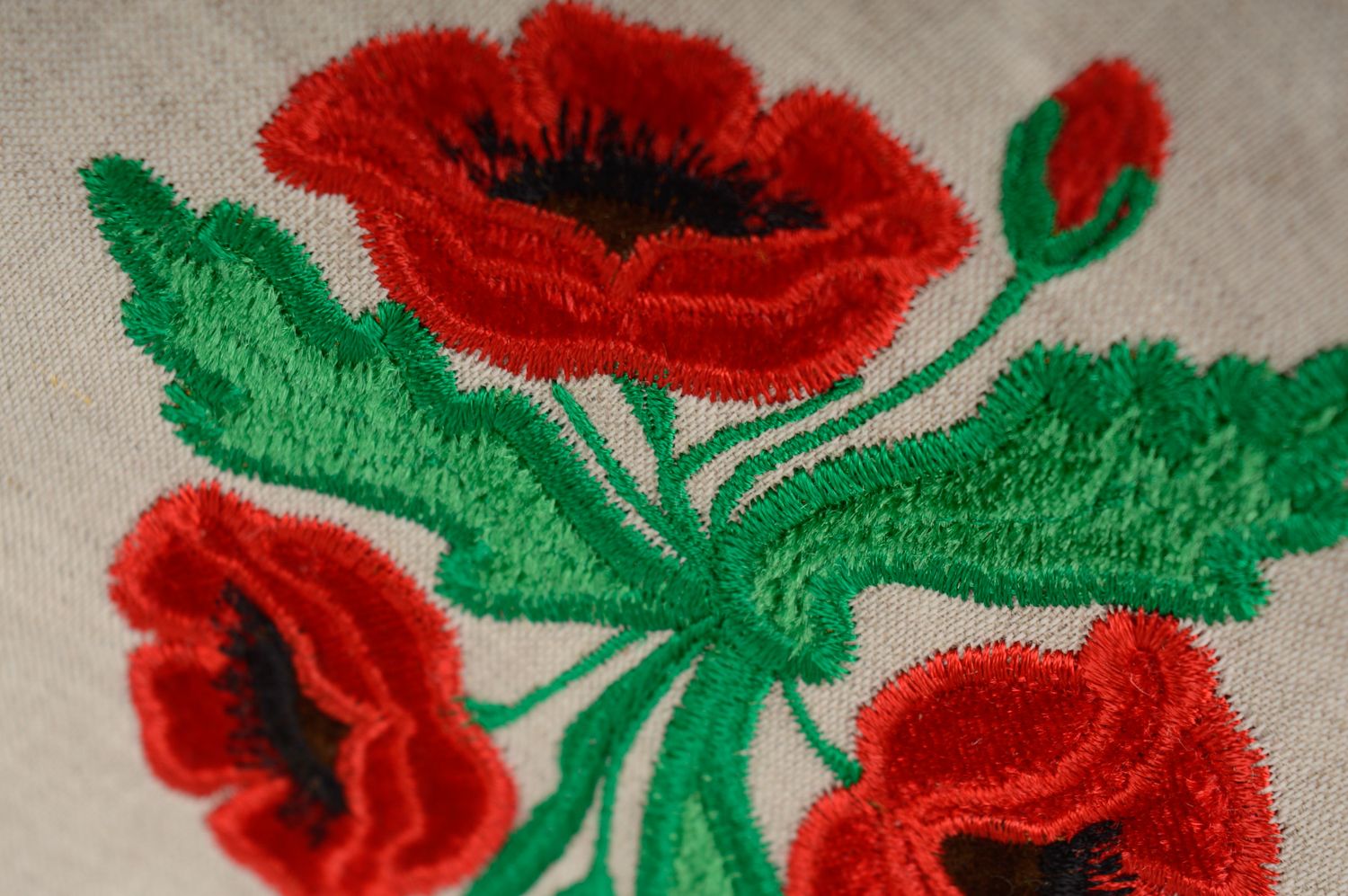 Handmade linen clutch bag with embroidery and applique work Poppies photo 4