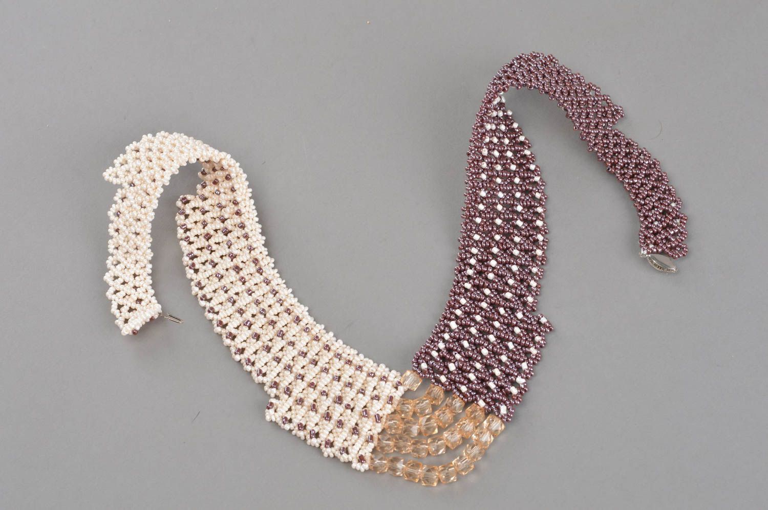 Collier en perles de rocaille fait main marron avec cristal et perles fantaisie photo 5