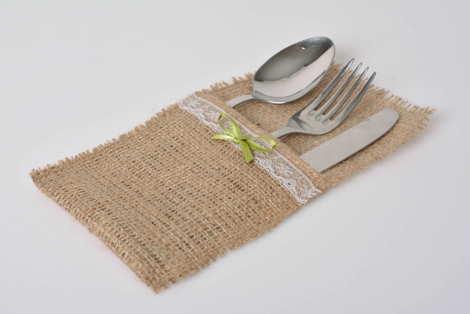 Case for cutlery made of burlap for casual or festive table handmade home decor photo 1