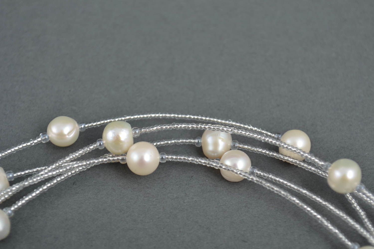 Handmade Perlen Collier Schmuck Halskette Accessoire für Frauen schön weiß foto 2