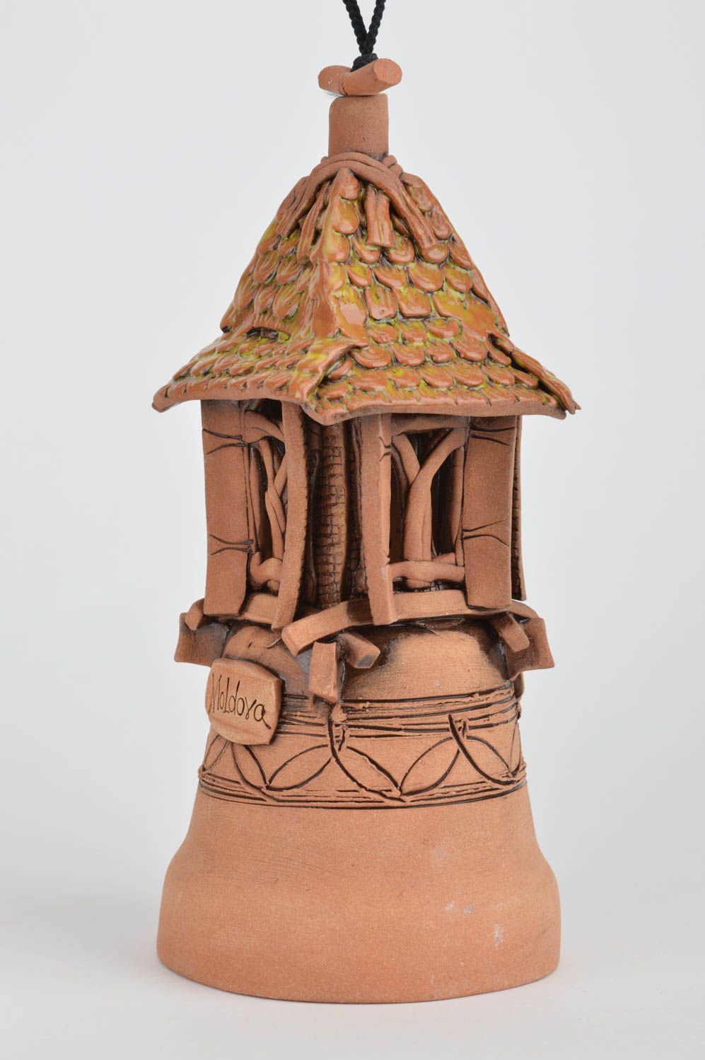 Глиняный колокольчик ручной работы с росписью глазурью большой авторский фото 2