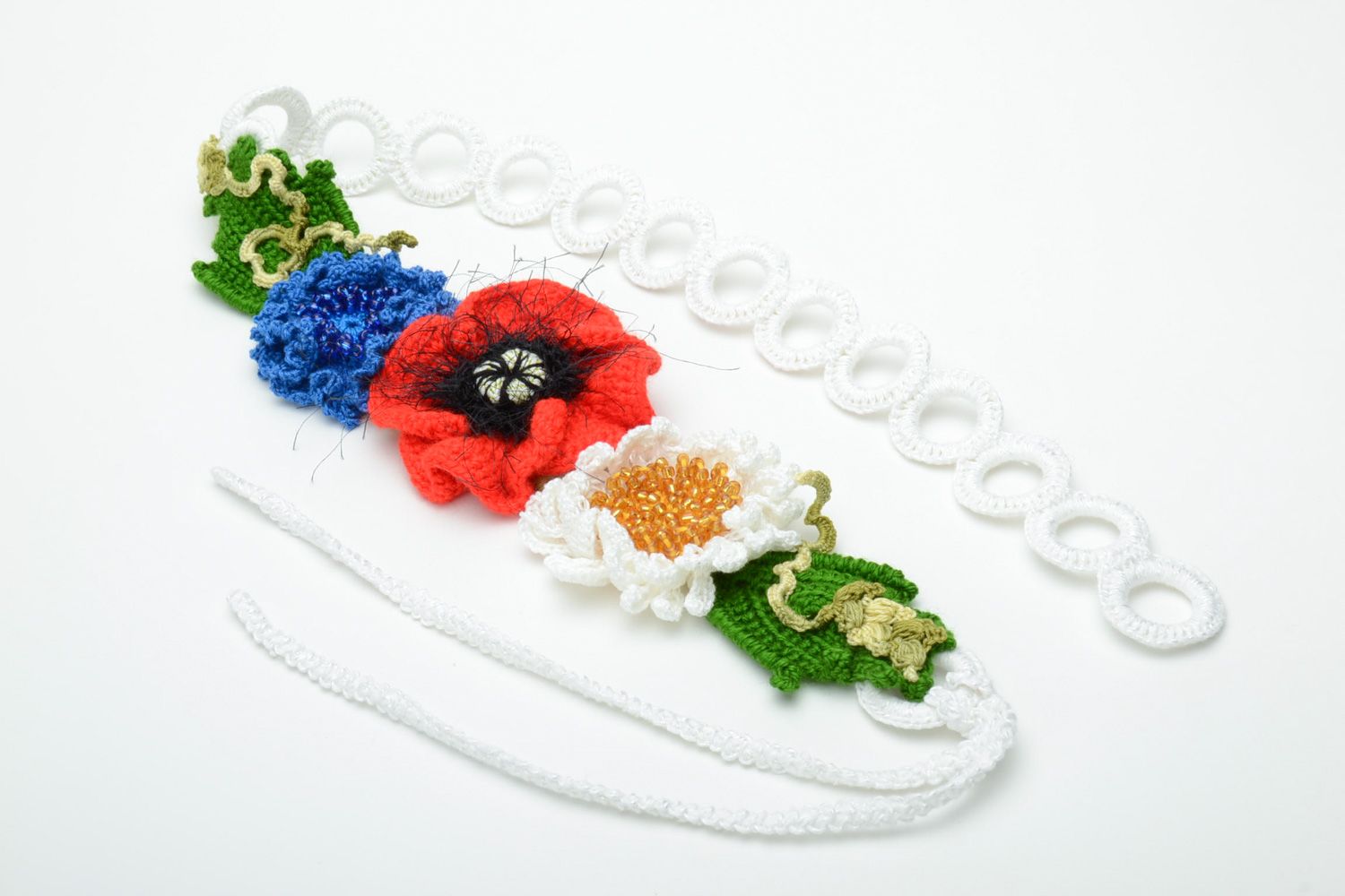 Ceinture tricotée en acrylique et coton faite main avec fleurs pour femme photo 5