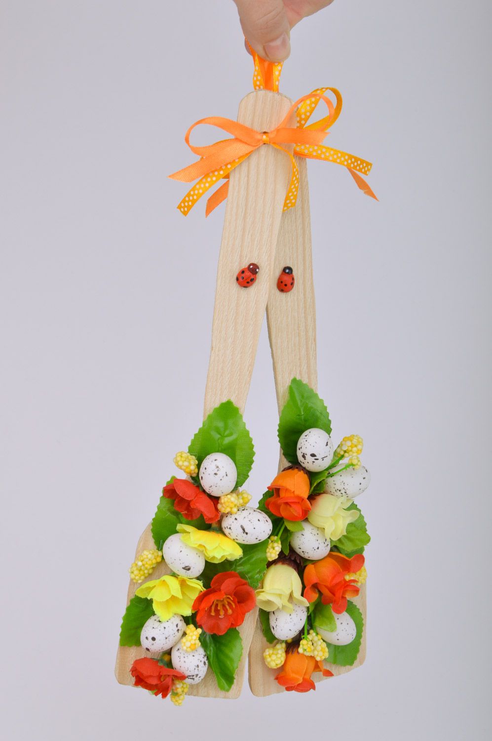Ensemble de spatules de cuisine décoratives en bois faites main avec fleurs photo 3