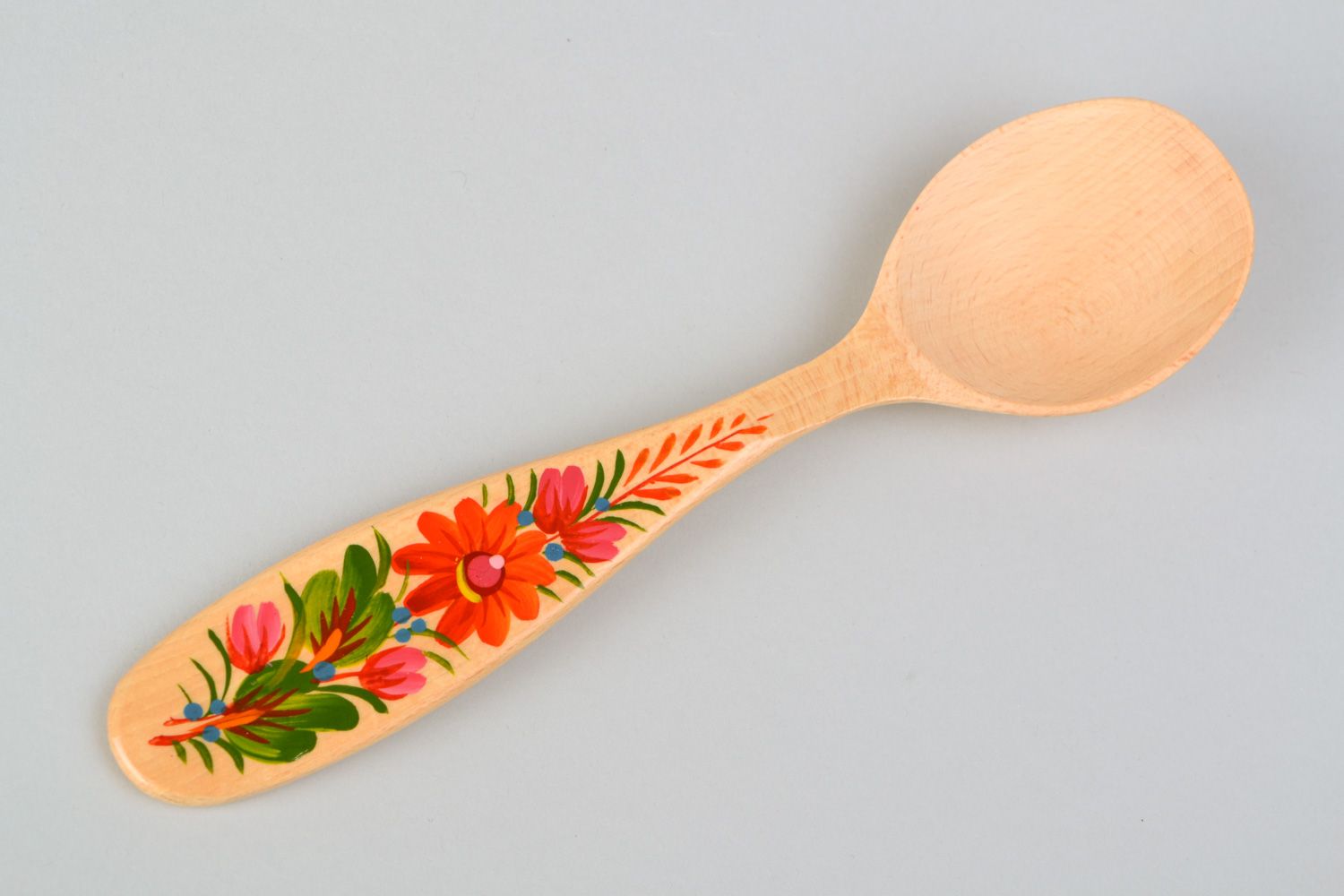 Handmade decorative wood carved spoon painted with oils in Petrikivka style photo 5