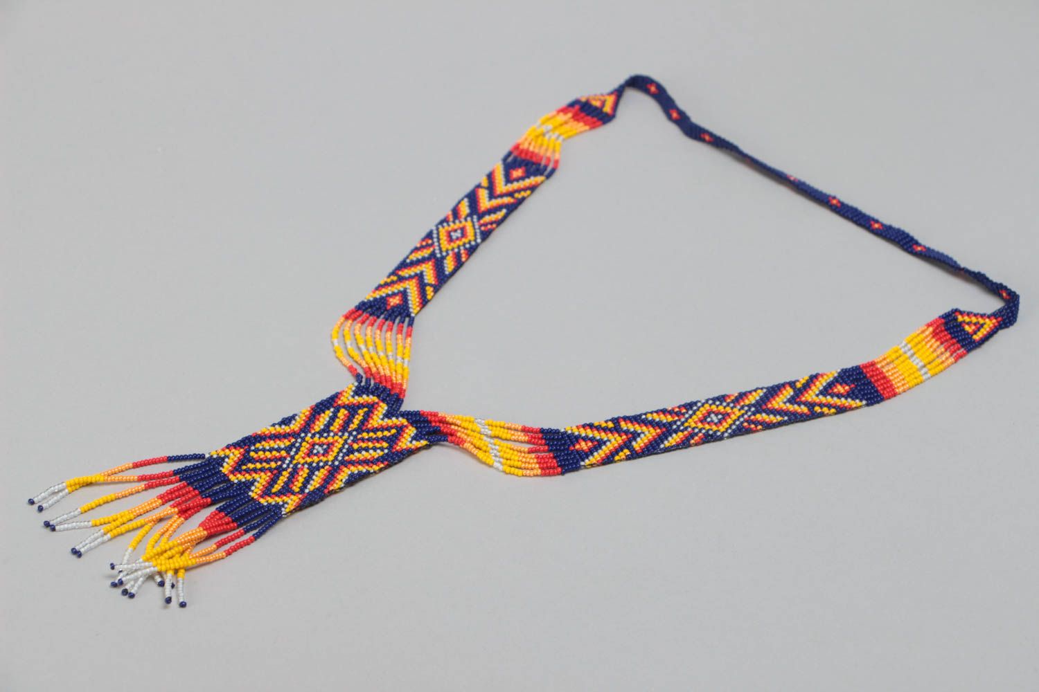 Unusual bright handmade designer beaded gerdan necklace in ethnic style photo 2