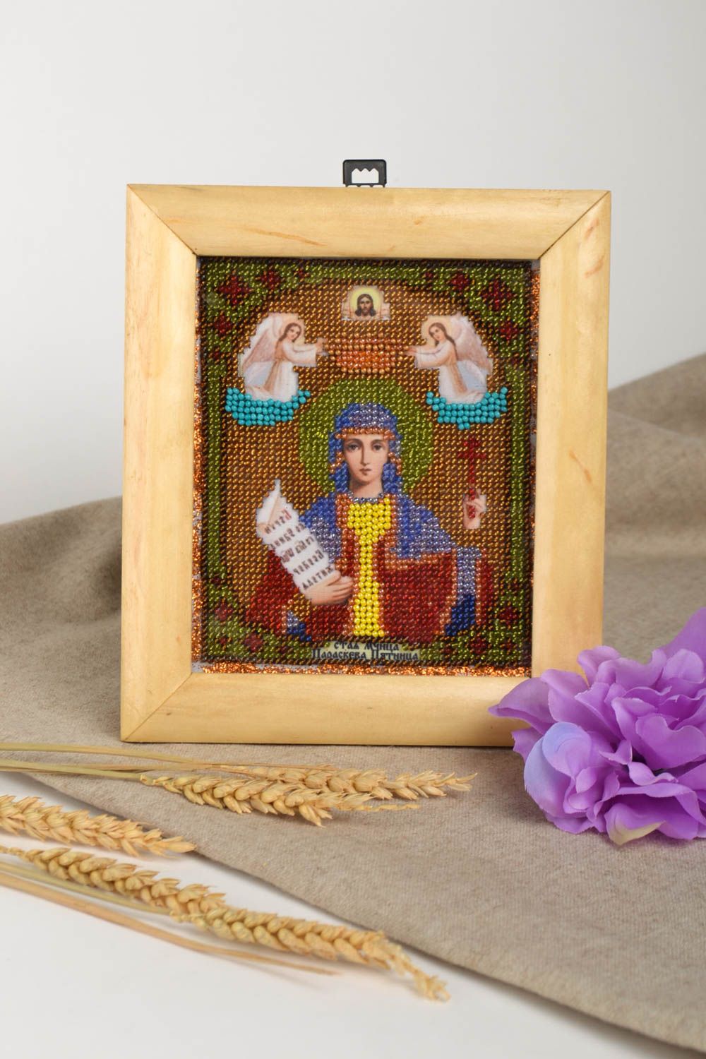 Handmade icon orthodox icon small image of a saint religious gift beaded icon  photo 1
