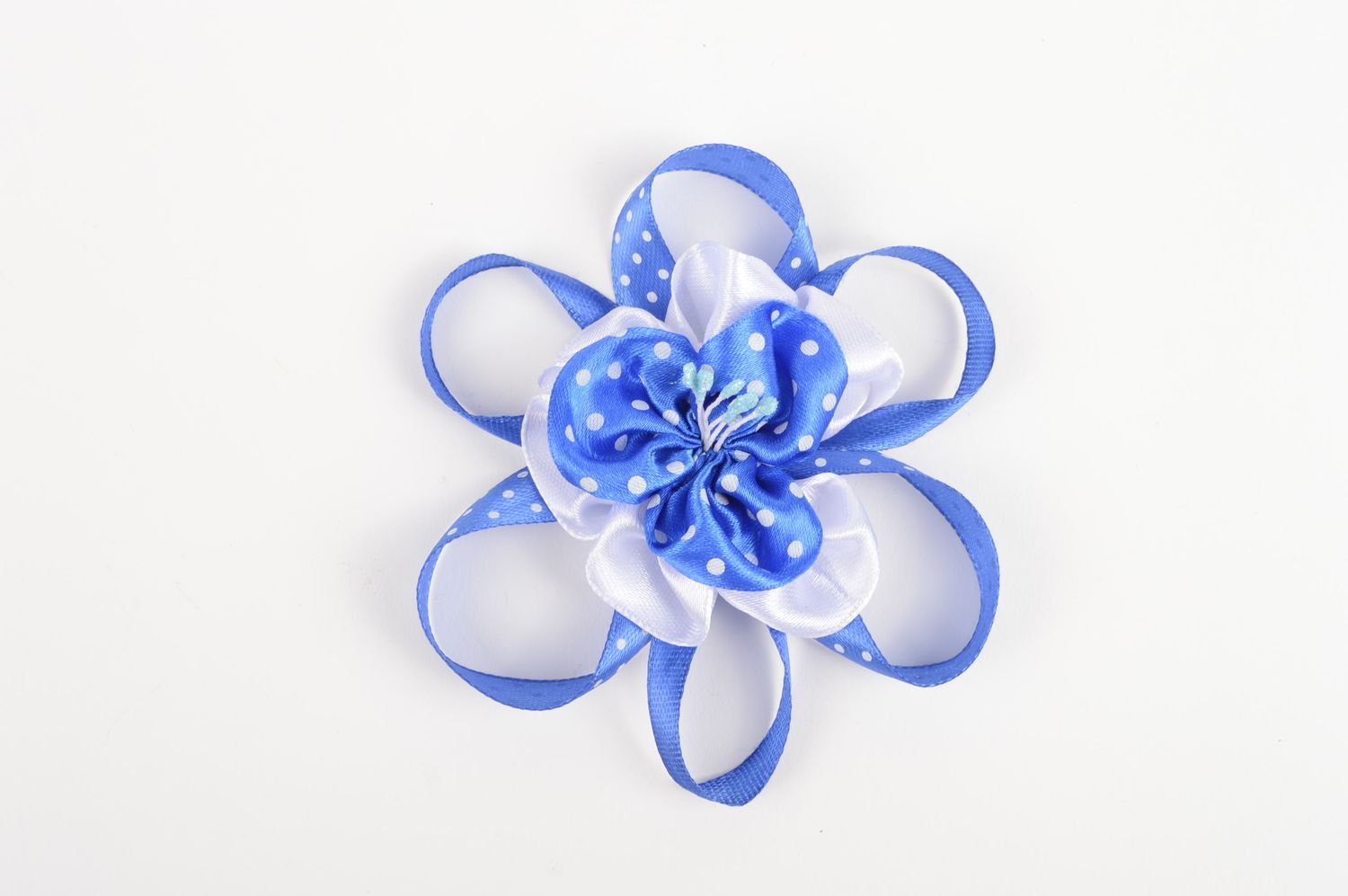 Handmade flower hair tie unusual blue accessory tender hair tie for kids photo 4