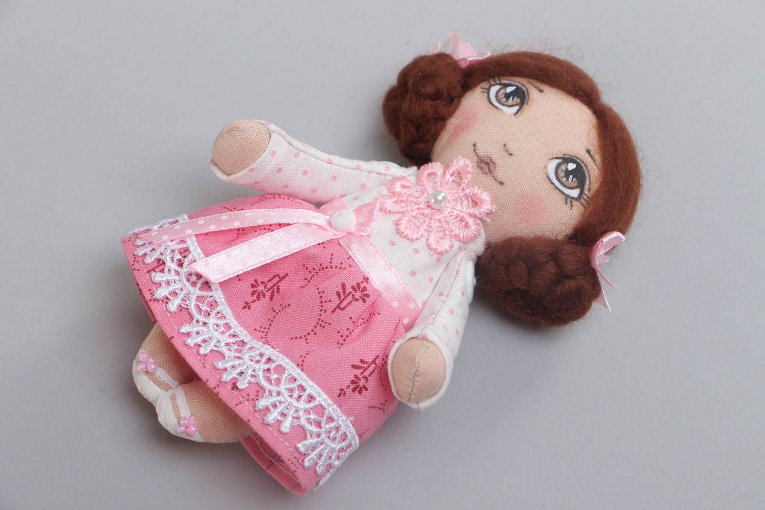 Handcrafted soft beautiful doll in a pink dress for girls made of cotton photo 2
