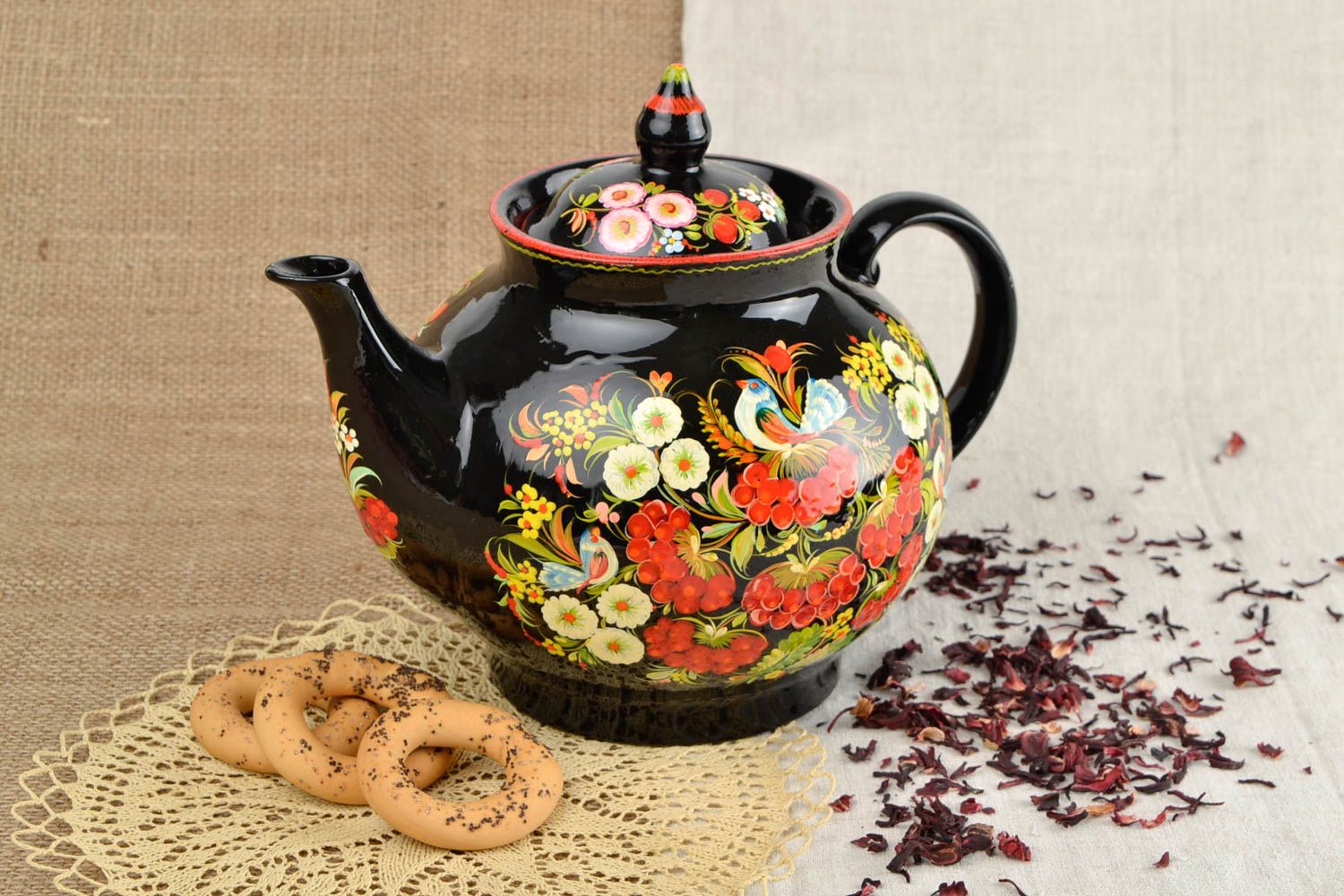 Teekanne aus Porzellan handmade Küchen Zubehör originelles Geschenk bemalt schön foto 1