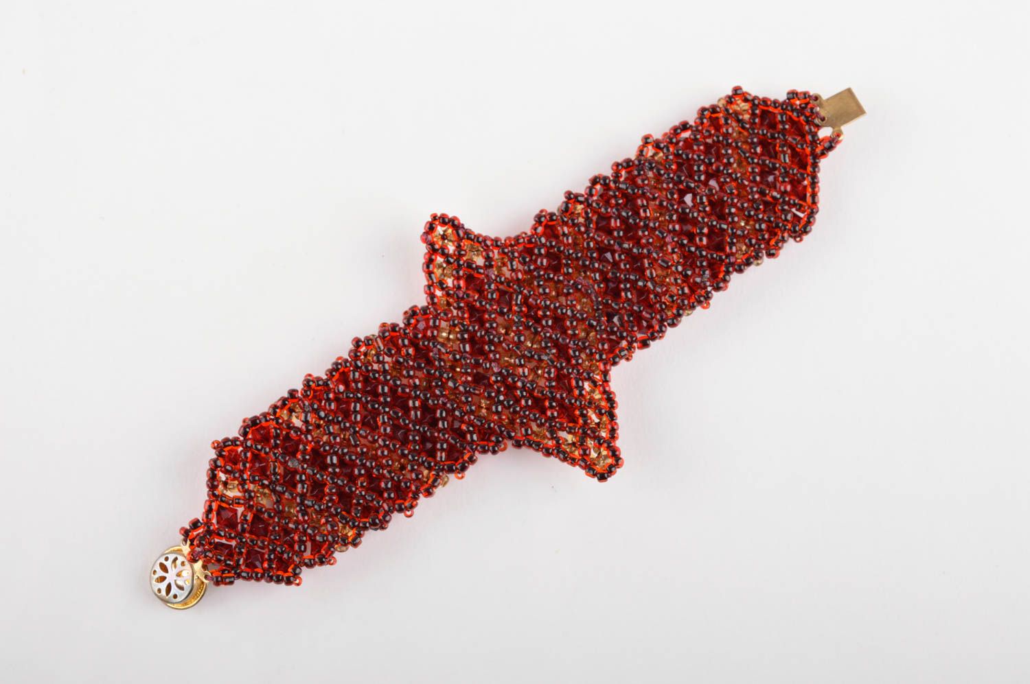 Bracelet perles de rocaille Bijou fait main rouge avec cristaux Cadeau femme photo 3