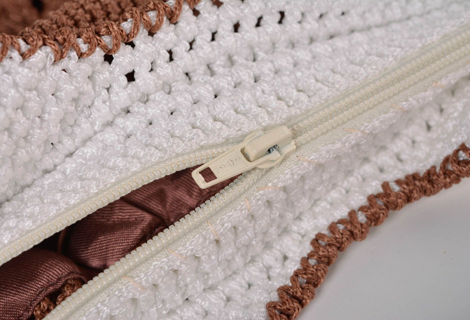 Crocheted female handbag stylish brown with flower handmade designer purse  photo 5