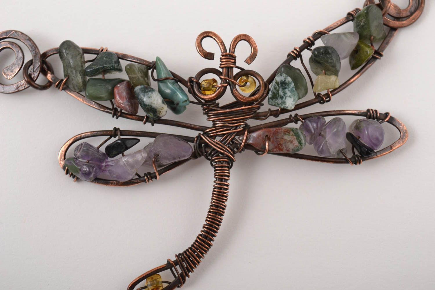 Bracelet cuivre Collier fait main wire wrapping libellule Accessoire femme photo 2