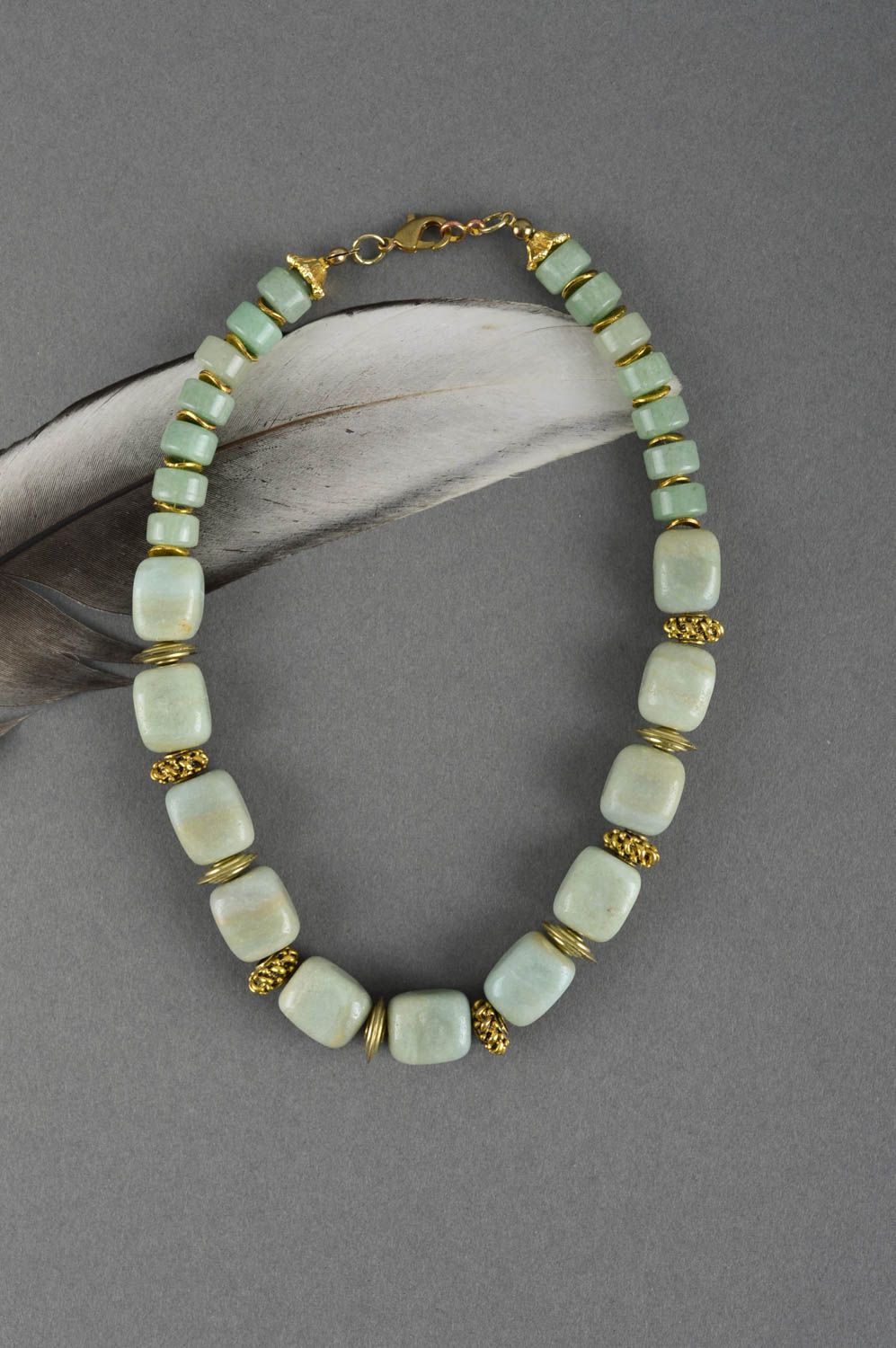 Designer natural stones unique necklace handmade bijouterie present for woman photo 1