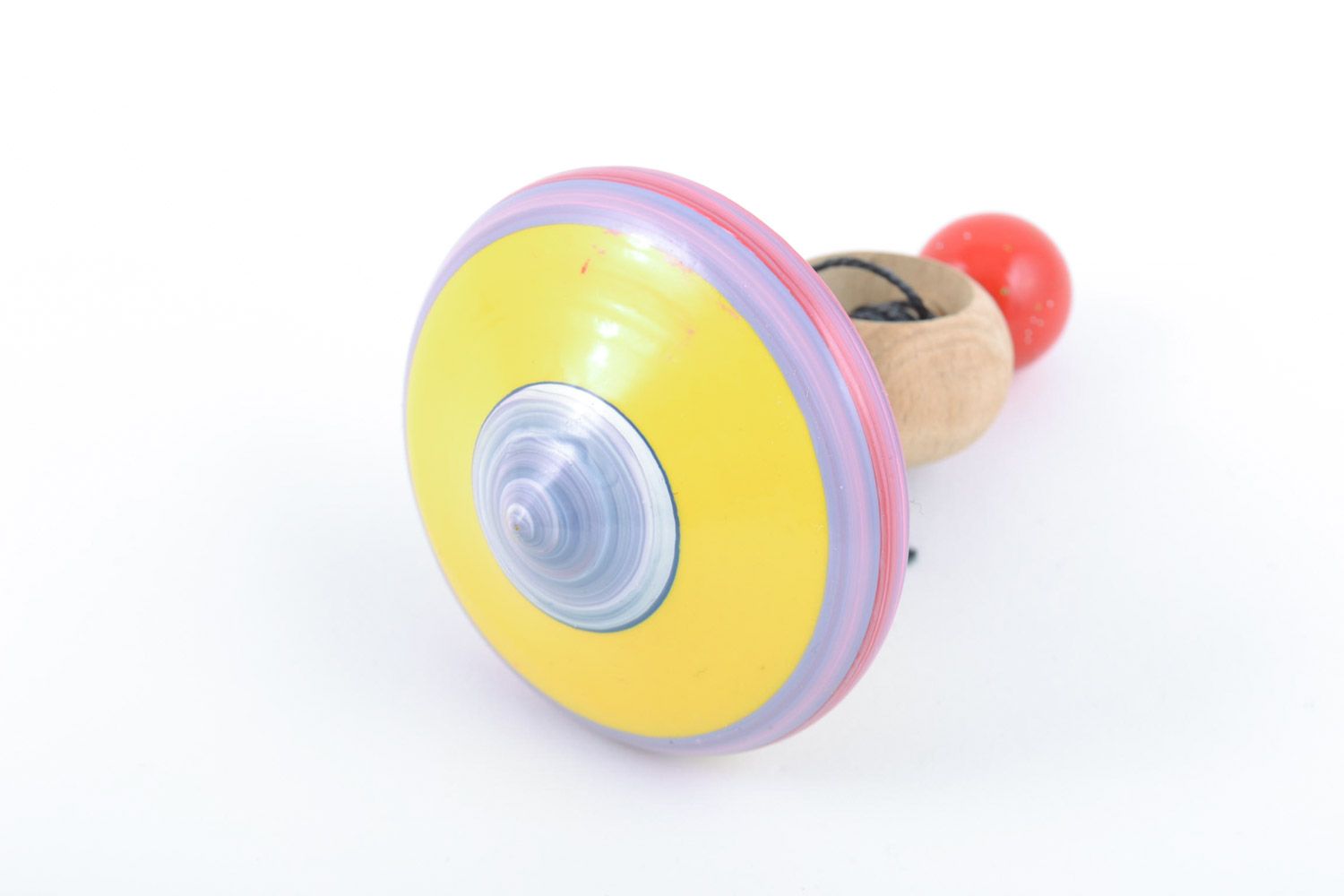 Small colorful handmade wooden eco toy spinning top for children photo 4