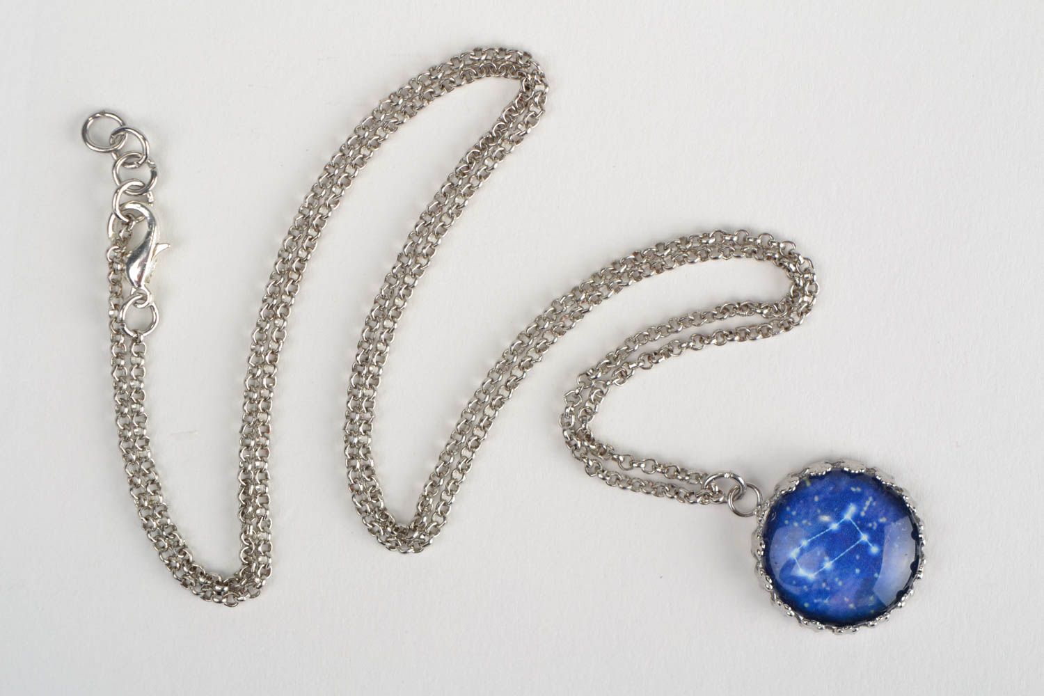 Beautiful handmade glass zodiac pendant with metal chain Gemini photo 1