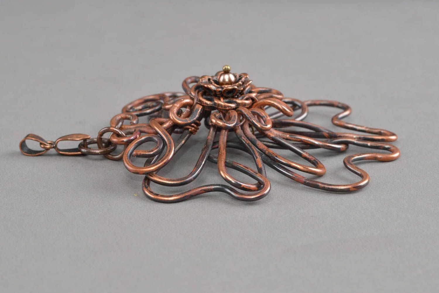 Copper pendant handmade jewelry forged flower gift for women photo 4