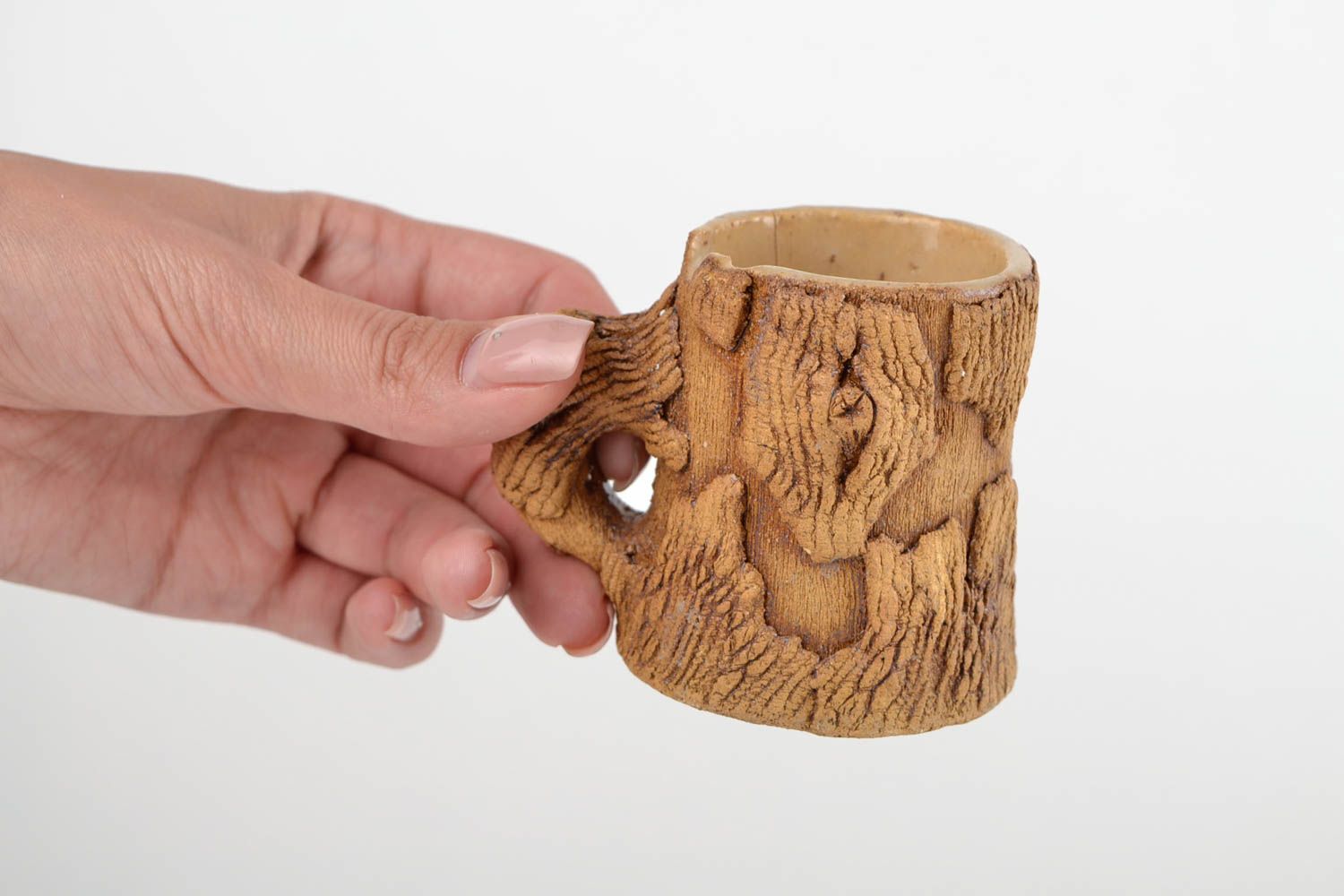 Wood looking ceramic coffee cup with handle 0,4 lb photo 2