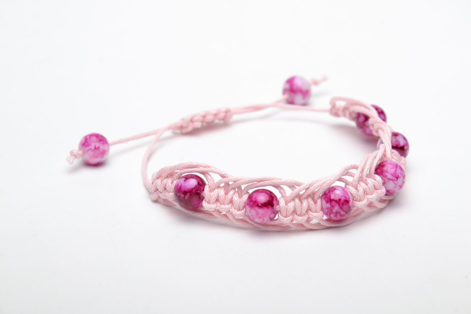 Bracelet en perles en plastique roses et cordelette tressée à la main pour femme photo 3
