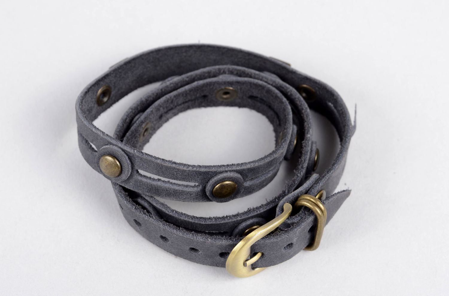 Bracelet en cuir gris Bijou fait main unisexe avec métal Cadeau original photo 4