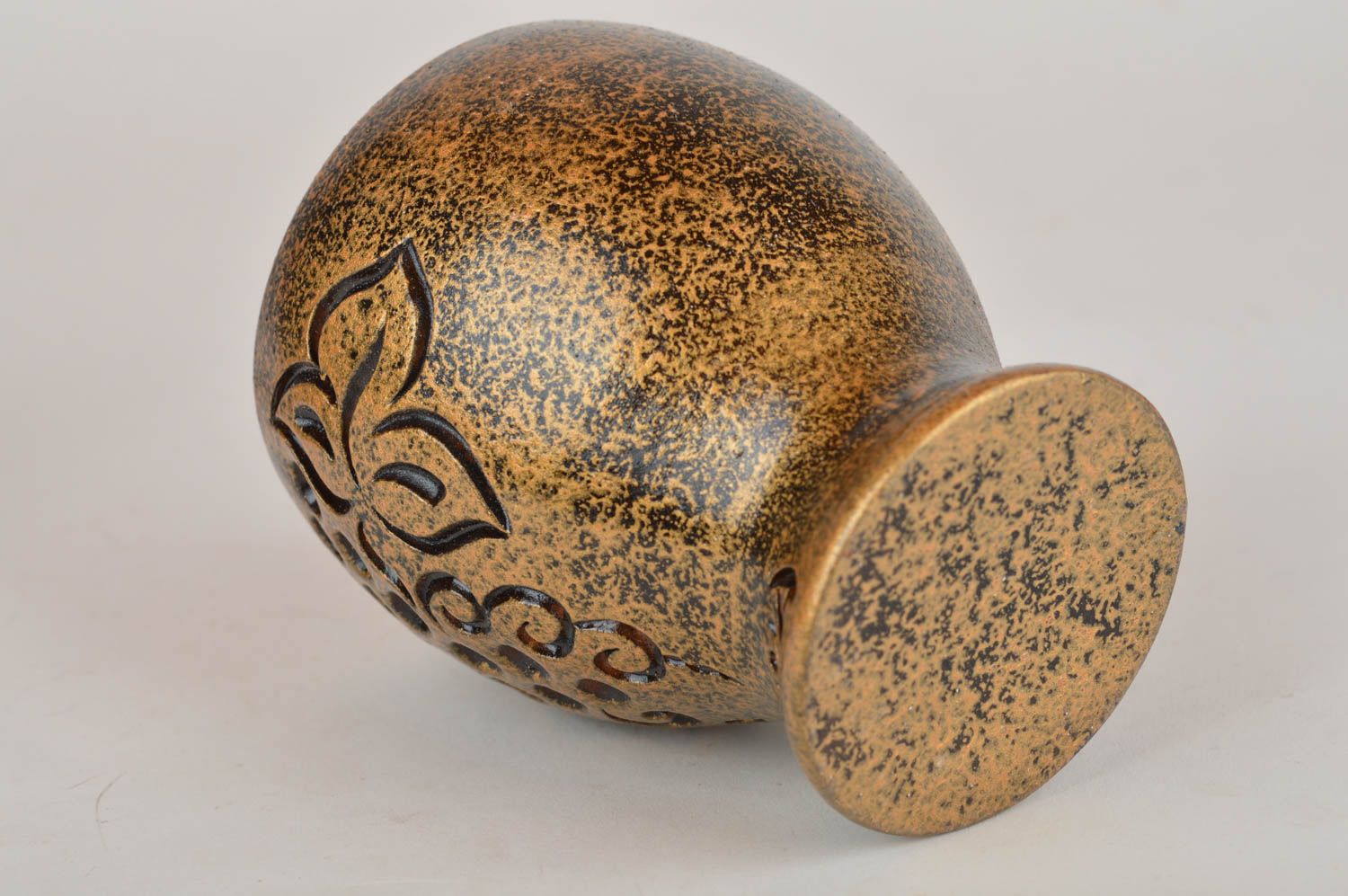 Handmade Keramik Geschirr goldfarbener Becher aus Ton Küchen Deko 150 ml  foto 5