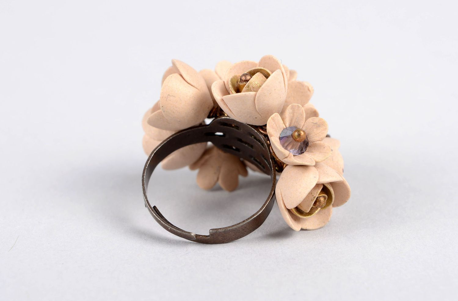 Handmade Blumen Ring Polymer Schmuck Accessoire für Frauen beige Blumen foto 4