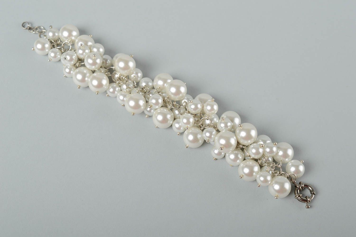 Bracelet fantaisie Bijou fait main blanc perles céramique Accessoire femme photo 2