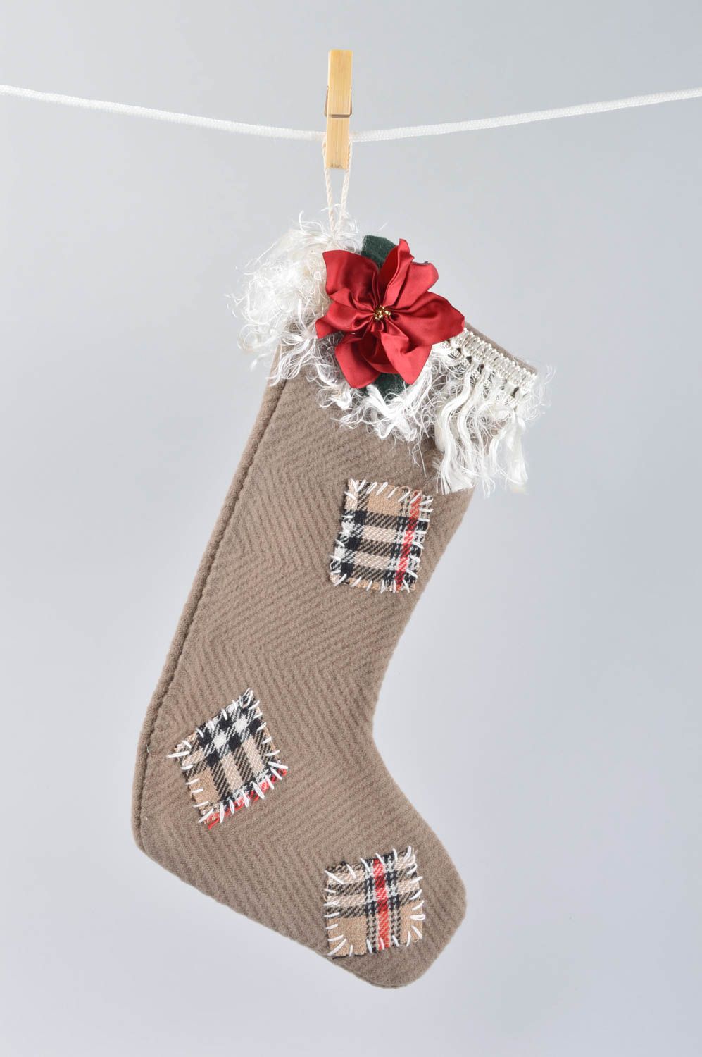 Chaussette Noël faite main Déco Noël laine effilochure Déco à suspendre photo 1