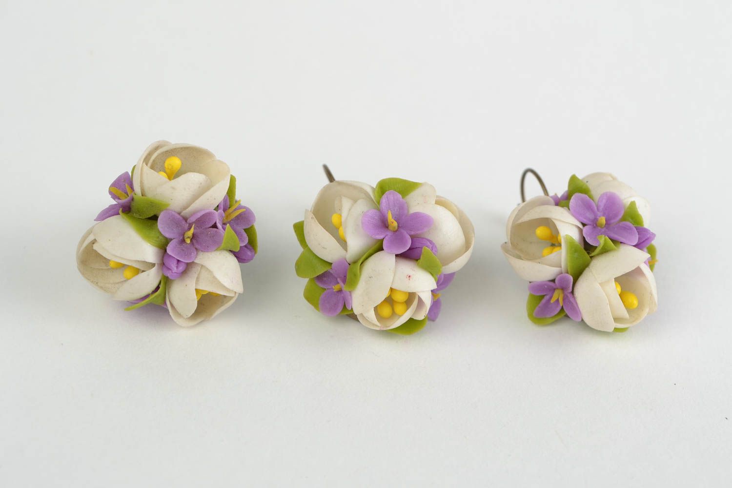 Handmade Blumen Schmuck Set aus Porzellan Ohrringe und Ring für fraulichen Look foto 2