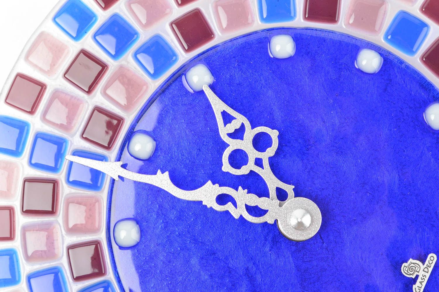 Horloge murale fait main Bougeoir design en verre mosaïque bleue Cadeau original photo 5
