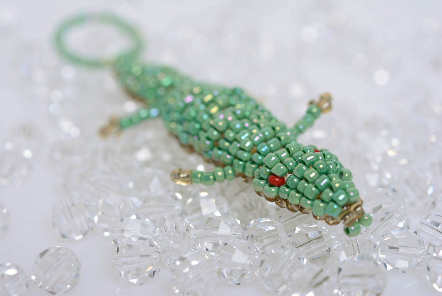 Porte-clés Crocodile en perles de rocaille vert original pratique fait main photo 5